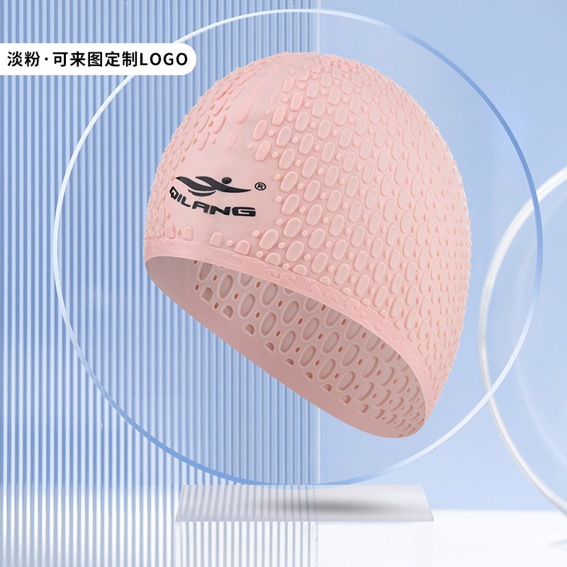 Picture of Vernon adult swimming cap silicone waterproof men's and women's water drop cap custom logo high elastic long hair ear protection large swimming cap