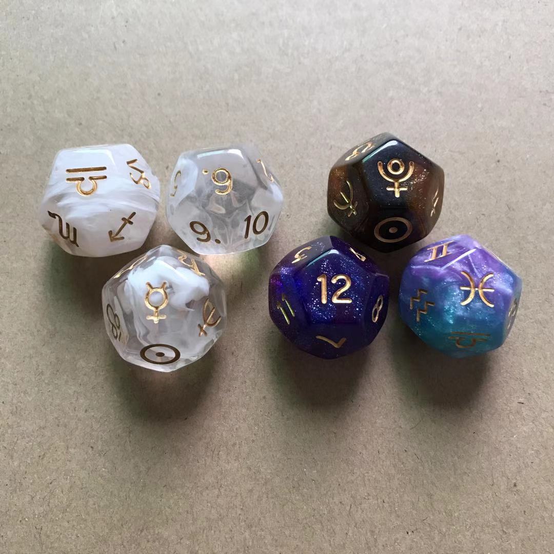12-sided two-color starry sky symbol DICE twelve-sided constellation DICE D12-sided game lucky Galaxy sieve DICE