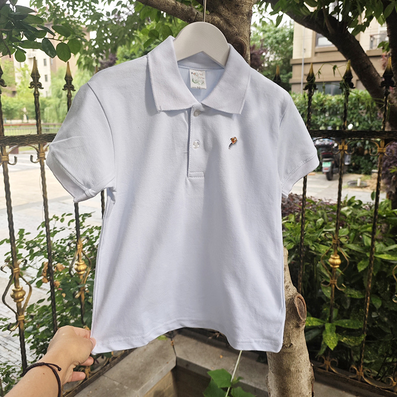 Picture of Beidoh Children's Summer Short Sleeve Polo Shirt Boys Girls Solid Color Embroidered Turn-Down Collar T-Shirt for Young Children