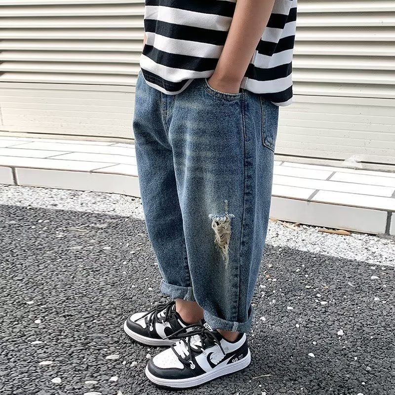 Picture of Boys' jeans 2023 Spring and Autumn new summer Middle and big children boys' pants children's ripped Denim pants