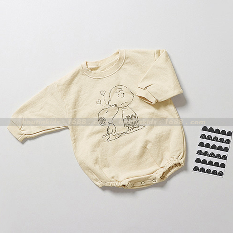 Picture of Children's Autumn and Winter Korean Style Kidsren's Clothing New Male and Female Baby Korean Style Cartoon Pure Cotton Terry Sweatshirt Casual Triangle Crawl Suit