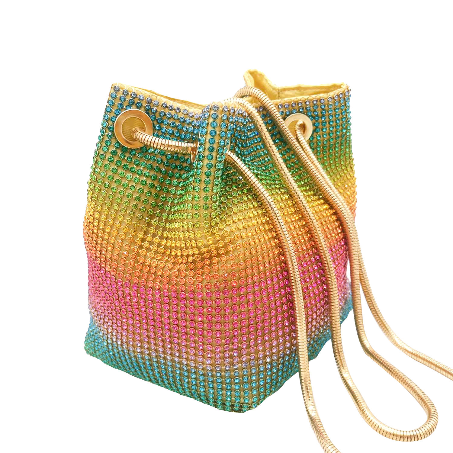 FGG totes bag European and American dinner bag rainbow net Diamond handbag bucket bag rhinestone banquet bag evening bag