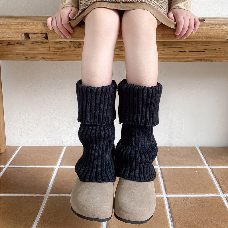 Picture of Socks Women's Autumn and Winter Children's Flip Wool Stacking Socks Thick Needle Thickened Grey Warm Korean Girl's All-match Middle Tube