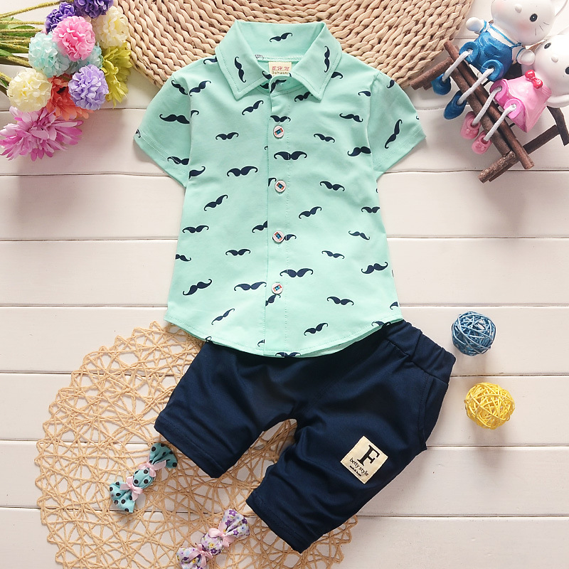 Picture of Foreign Trade K-Style 1-4 Years Old Kidsren's Clothing Infant Summer Two-Piece Set Boys' Suit Kidsren's Short-Sleeved Shirt Kidsren's Suit