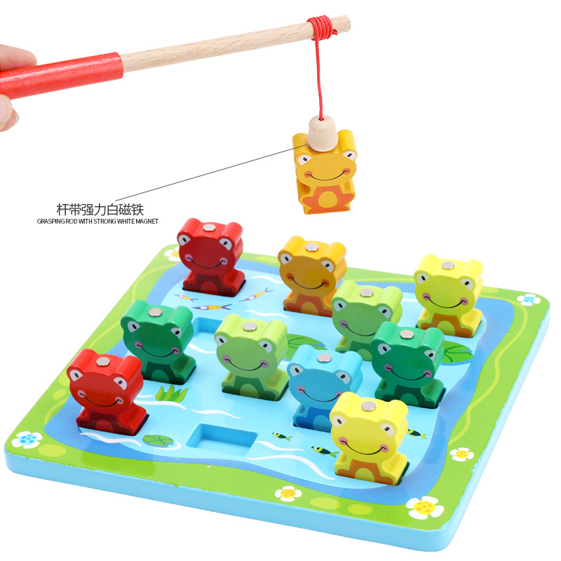 Picture of Children's educational fishing toy marine magnetic fishing bucket double-sided wooden one-year-old baby toy intelligence car