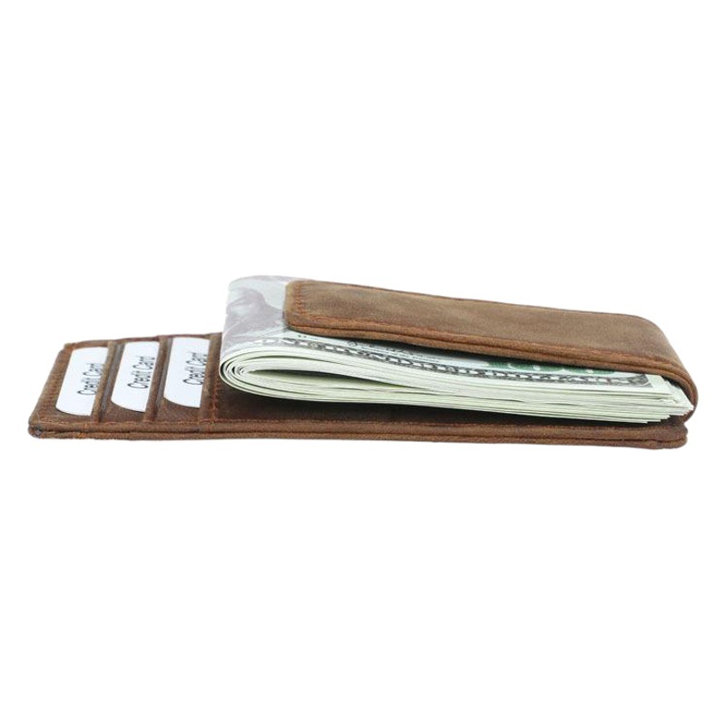 Cross-Border Men's and Women's First-Layer Cowhide Crazy Horse Leather Magnetic Card Holder European and American Anti-Theft Brush Genuine Leather Multi-Card Slot Dollar Clip