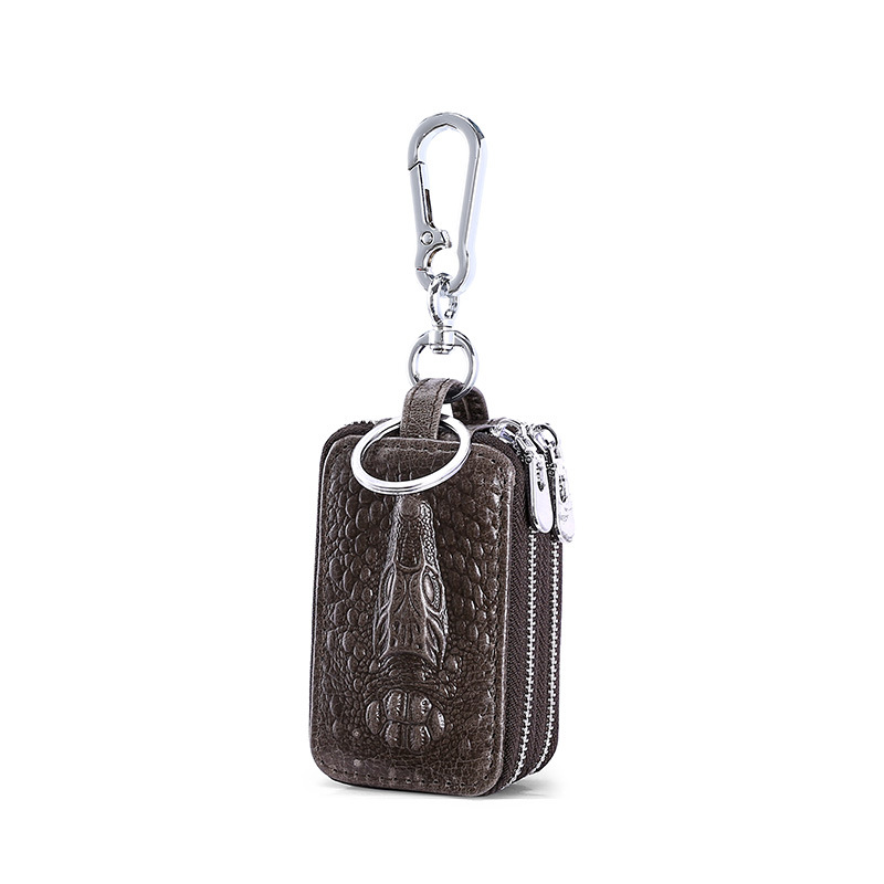 Picture of Genuine Leather Double-Layer Key Bag for Men with Crocodile Pattern Waist Hanging Car Key Cover Couple Zipper Universal Key Bag Storage