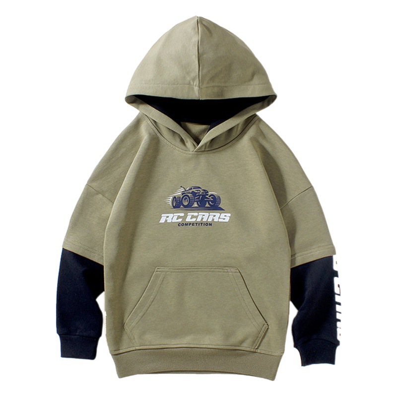 Spring and autumn Korean version of the new boys' hooded sweater for large children stitching long sleeve padded children's sweater wholesale