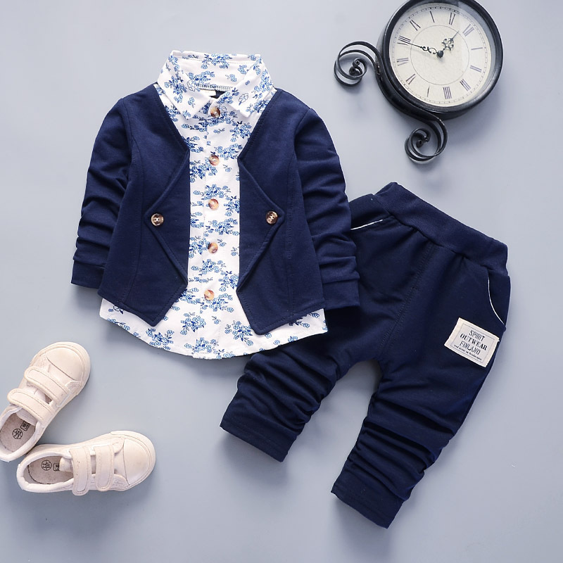 Picture of AliExpress spring and autumn fake three-piece casual Children suit 0-4 years old cartoon printed suit collar fashion
