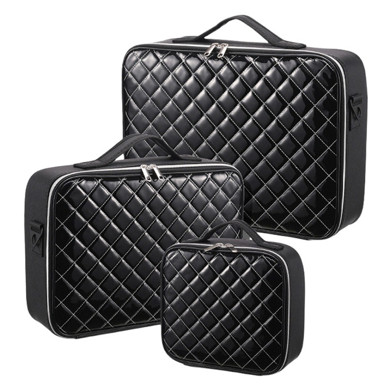 Cosmetic Bag Diamond Pattern Leather Women's Portable Large Capacity Makeup Follower Cosmetic Storage Bag Portable