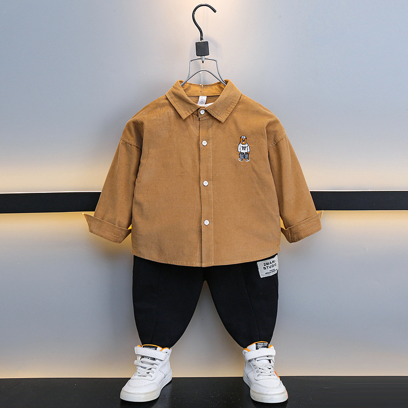 Picture of Children's Clothing Boys' Long-Sleeved Shirt 2025 New Cartoon Bear Embroider Kidsren's Corduroy Thin Outwear Fashionable