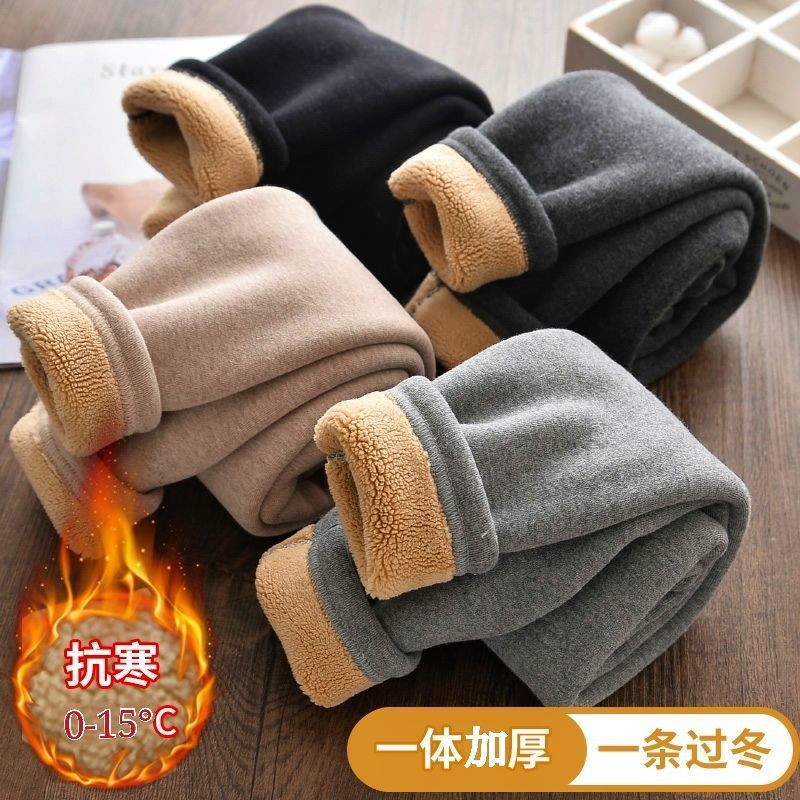 Picture of Girls' Fleece-Lined Leggings Autumn and Winter Outer Wear Girls' Big Kids One-Piece Fleece Baby Thickened Pants Pure Cotton High Waist Warm Pants
