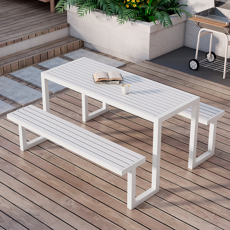 Picture of Outdoor courtyard conjoined plastic wood tables and chairs commercial spot scenic spot anticorrosive wood bench outdoor residential property leisure tables and chairs