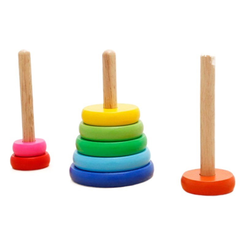 Wooden Marubeni Children's Puzzle Tower of Hanover Rainbow Stacking Ring Matching Building Blocks Rainbow Cognitive Wooden Toy