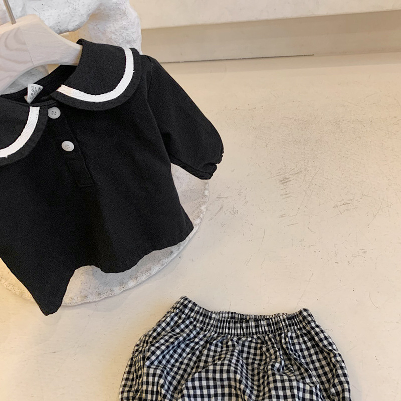 Picture of 2024 Autumn Korean Baby Navy Style Sub Top + Bread Shorts Set Men's and Women's Baby Children's Suit