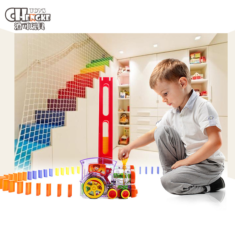 Picture of Transparent Dominoes Educational Kidsren's Automatic Card-Raising Electric Train Douyin Same Toys Wholesale