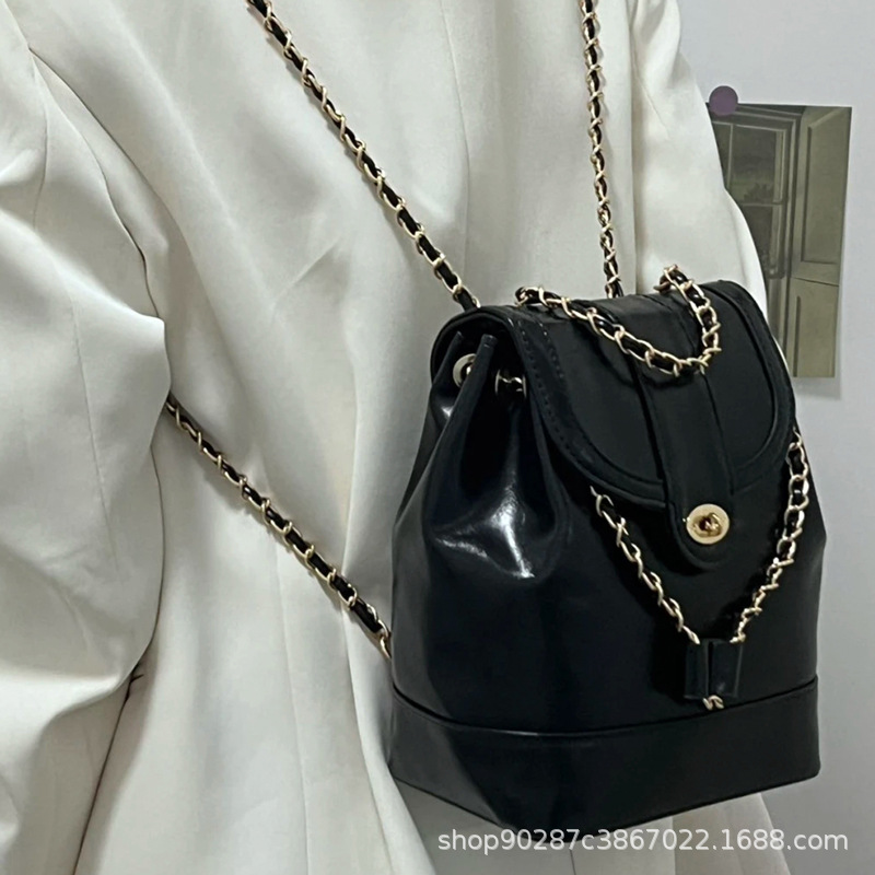 Picture of in stock South Korea Small Casual Crowd Bag Small Chanel Style Chain Bag Small Schoolbag Women's Bag Backpack Lightweight Backpack
