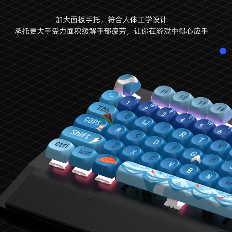 Picture of Wolf Road K1000moa Theme Mechanical Keyboard Wired 104 Key Green Axis PBT Game E-sports Office keyboard