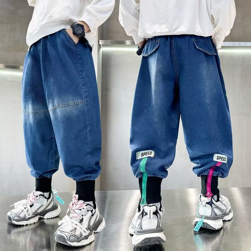 Children's Wear Jeans 2024 Spring New Middle and Large Children's Casual Pants Children's Trousers Boys' Street Pants Trendy Brand Cool