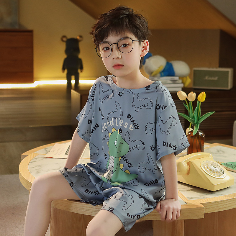 Picture of Children's Pajamas Boy's Summer Ice Silk Boy's Silk New Thin Short-sleeved Home Clothes suit