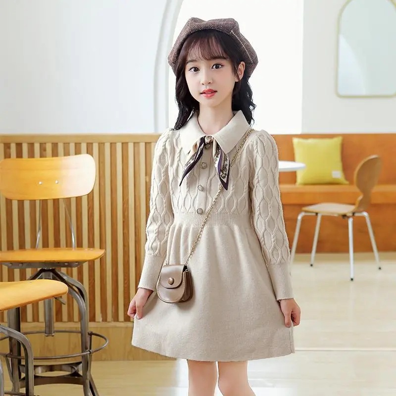 Children's Autumn and Winter New Stylish Knitted Sweater Primary and Secondary School Students Bottoming Sweater Dress Children's Clothing Girls' Autumn and Winter Dress
