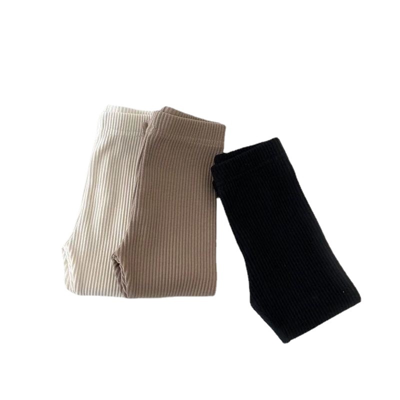 Picture of ins Spring and Autumn Boys and Girls Stretch Leggings Autumn Trousers Children's Solid Color Knit Rib Pants for Baby Girls