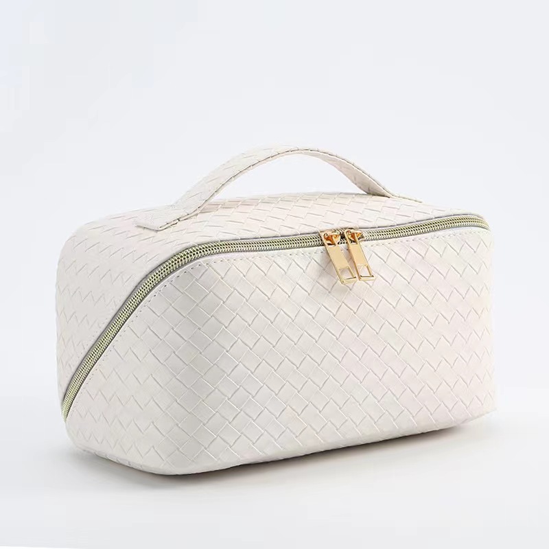 Picture of New PU woven leather plaid embossed portable cosmetic bag large capacity cosmetic storage bag for Amazon