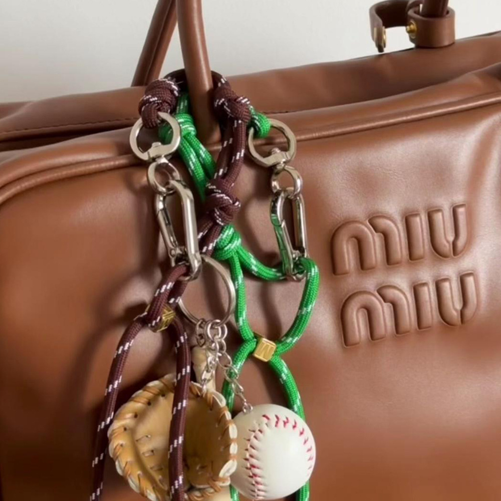 Ins Blogger's Same Miu Colorfulful Baseball Car Keychain Bag Pendant Mobile Phone Hanging Nylon Rope Woven Bag Hanging