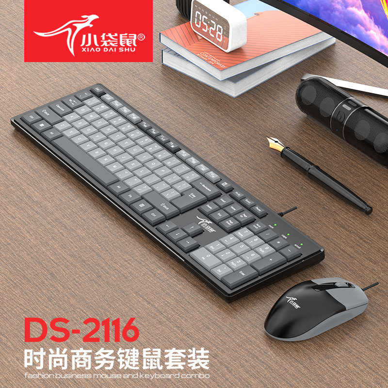 Small kangaroo DS-2116 double color USB office business fashion keyboard mouse suit notebook universal