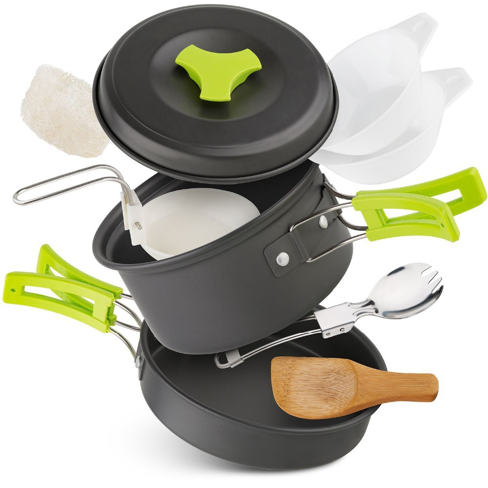 Aluminum Camping Set Pot 1-2 Person Portable Picnic BBQ Pot Outdoor Supplies Wild Tableware