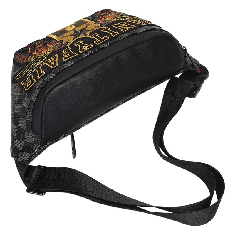 2023 new chest bag Korean diagonal backpack embroidered waist bag bee pattern small backpack Plaid men's bag origin wholesale