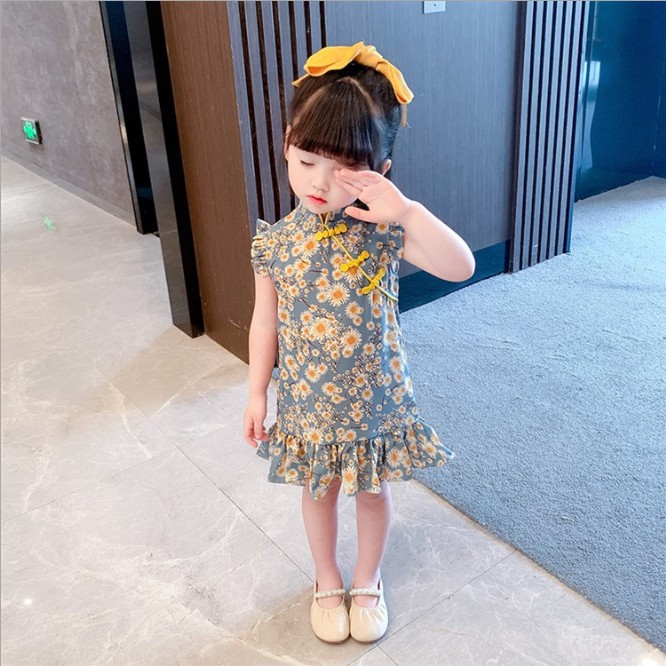 Girls Cheongsam Summer Little Girl Cheongsam Dress Chinese Style Retro dress Baby Girl Princess Dress 6112