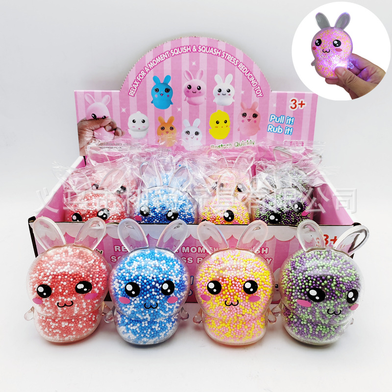 Cross-border hot-selling decompression toy simulation flash bubble rabbit creative fun Easter pinch music vent decompression