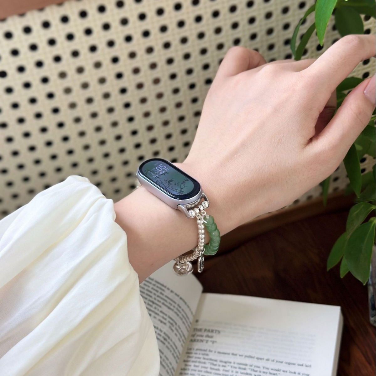Picture of For mi band 9/8 strap 7 niche 3/4/5/6nfc version green dong bell beaded high sense elastic rope women