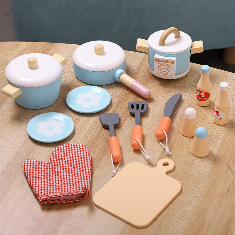 Picture of Children's Educational Toys Wooden Simulation Play House Kitchen Toy Set Coffee Machine Bread Machine Microwave Oven Toy