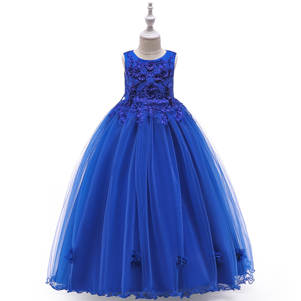 Picture of 2024 New Children's Long Dress Flower Beaded Grey Princess Dress Girl's Show Wedding Dress