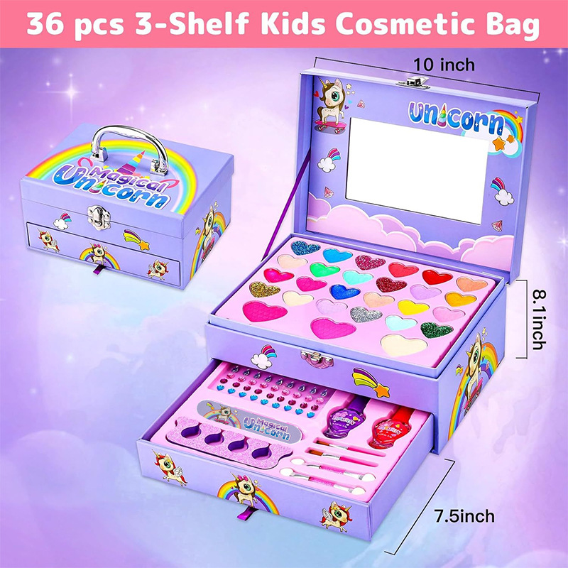 Picture of Amazon's Hot-Selling Kidsren's Makeup Lipstick Eye Shadow Nail Polish Makeup Box Two-Layer Drawer Box Girls Cosmetics