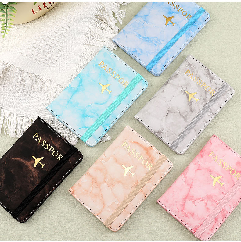 Picture of Factory Direct pu passport holder multi-function ticket holder short certificate bag marbling storage passport protective cover