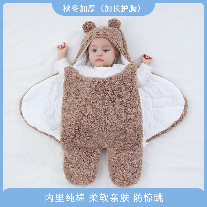 Picture of Baby Sleeping Bag Baby Going Out in Winter Swaddling Newborn Split Swaddling with Velvet Warm Cushion