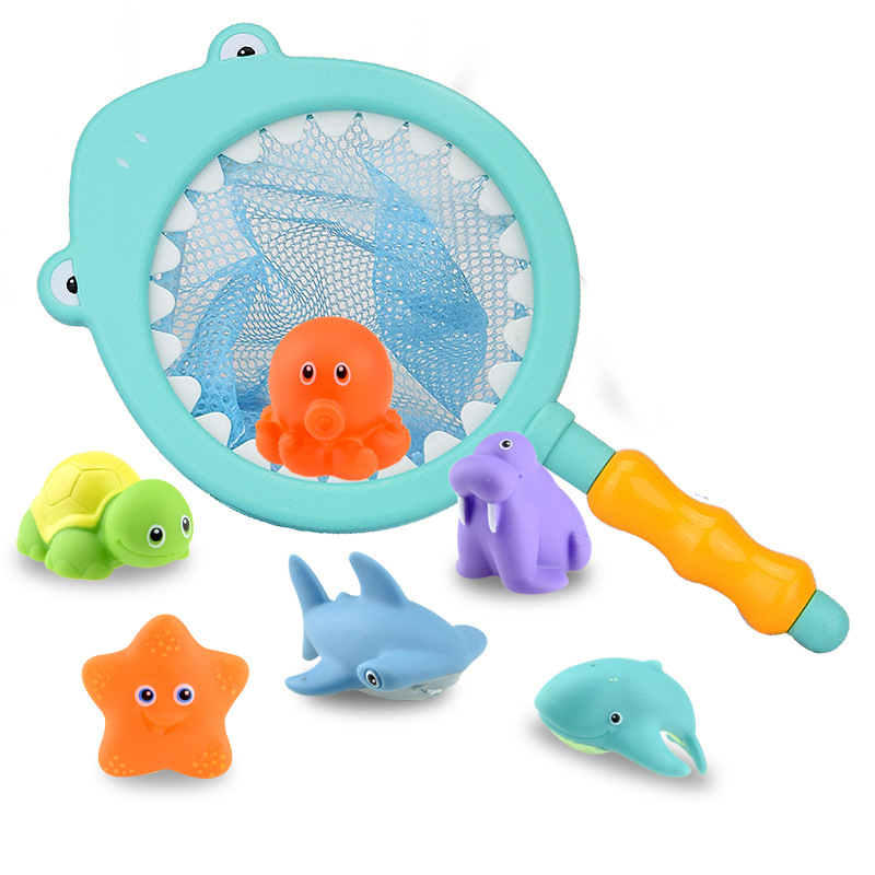 Picture of Children's water spray temperature-sensitive color-changing animal bathroom toy shark fishing Bath Pond glue playing water fishing fish toy