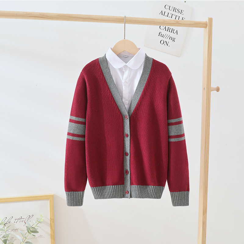 Picture of Spring and Autumn New Children's Knitted Cardigan Pure Cotton Color Block Knitted Cardigan Sweater Primary School Uniform Jacket Wholesale