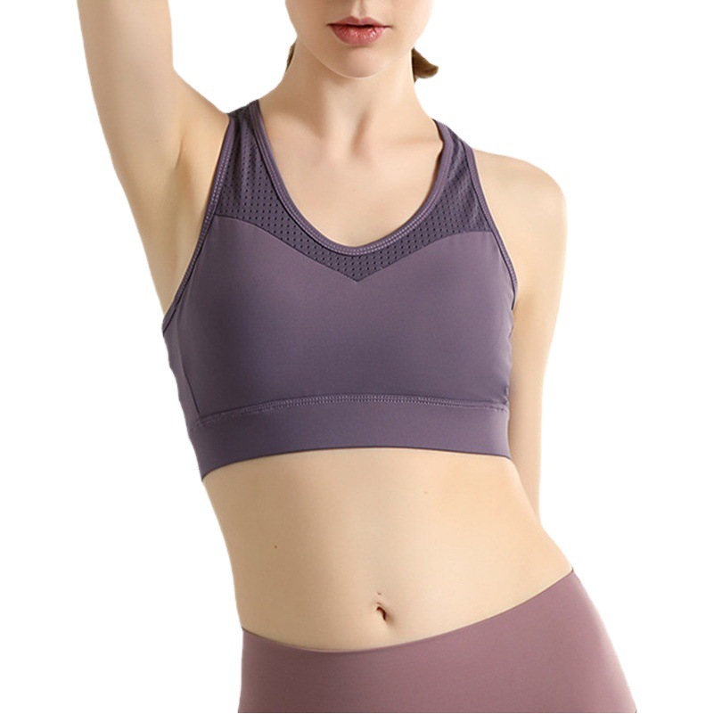 Large Size Sports Underwear Fixed Chest Pad Fitness Bra Women's Shockproof Running BAR Gathered Back Yoga Vest
