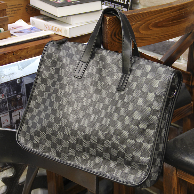New Men's Bag Plaid Handbag Computer Bag Horizontal Business Briefcase Korean Style Shoulder Bag Casual Crossbody Bag