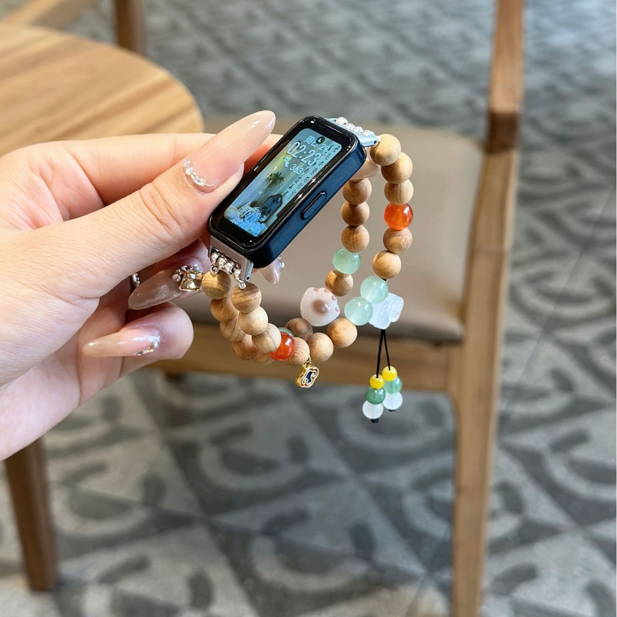 For Huawei bracelet 7/8/9nfc wristband Chinese cat claw double layer beaded bracelet watchFit 3/2 strap