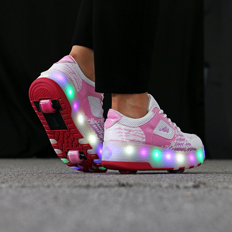 Picture of Shoes Supply Mesh Breathable Luminous Shoes Lights Shoes Children's Two-wheel Heuid Shoes Teenager Trend Skating Skate Shoes