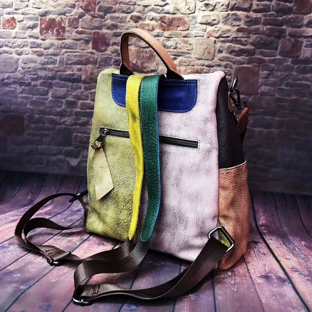 Picture of Women's Backpack, Trendy Retro Women's Bag, Genuine Leather Handbag, Color-Brushed Backpack, Casual Bag, Ready for Delivery