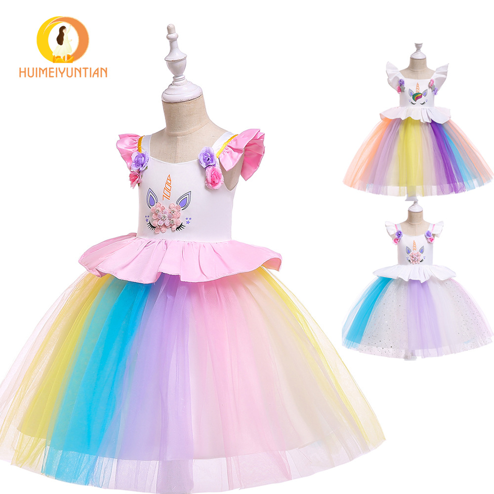 AliExpress European and American 2020 New Unicorn Children's Dress Princess Dress Children's Wear Girls Flower Girl Wedding Dress