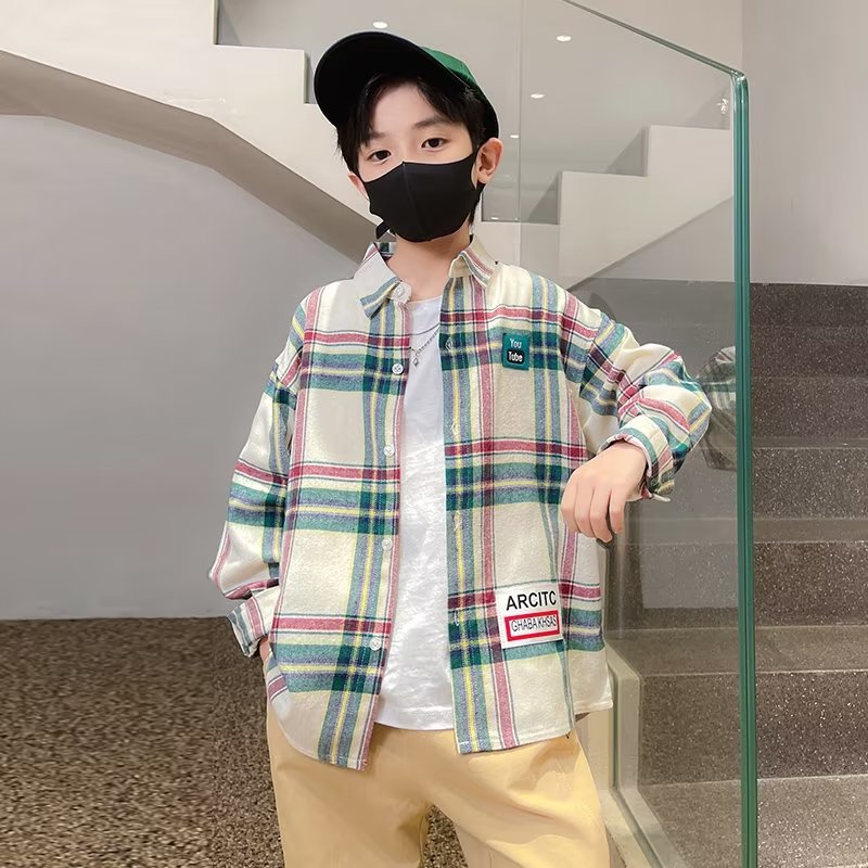 Picture of Children's Wear Long-sleeved Shirt Summer Thin 2024 New Style Plaid Mid-large Children's Printed Casual Shirt Loose Top Trendy