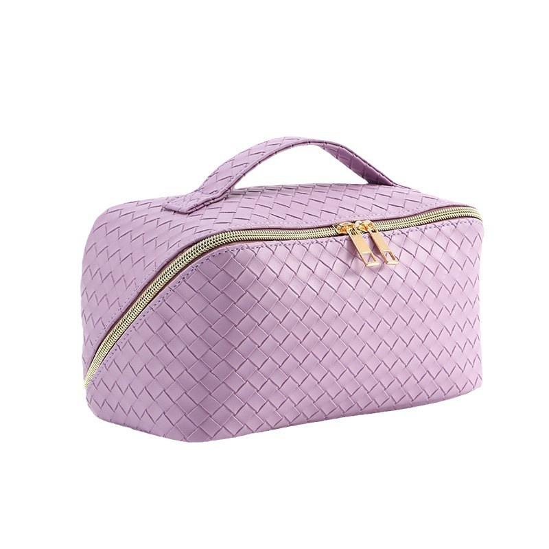 Picture of New PU woven leather plaid embossed portable cosmetic bag large capacity cosmetic storage bag for Amazon
