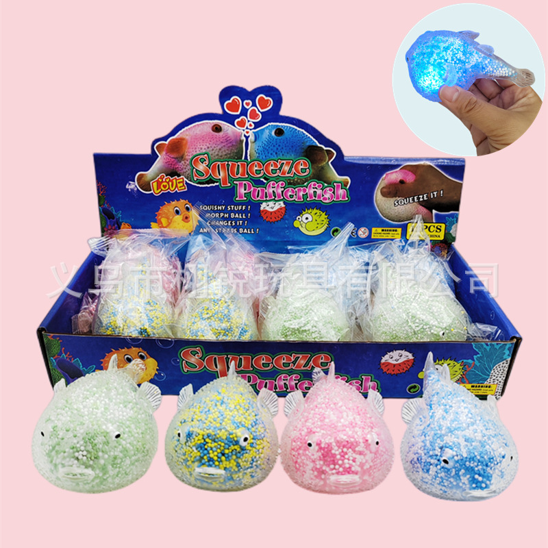 Cross-Border New luminous puffer fish decompression pinch music foam toys children's cartoon decompression toys spot wholesale